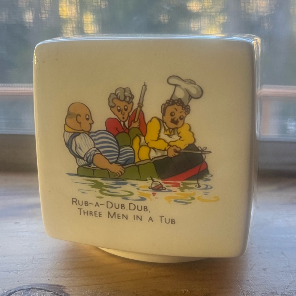 Vintage Nursery Rhyme Piggy Bank • Ceramic Coin Bank w/Stopper